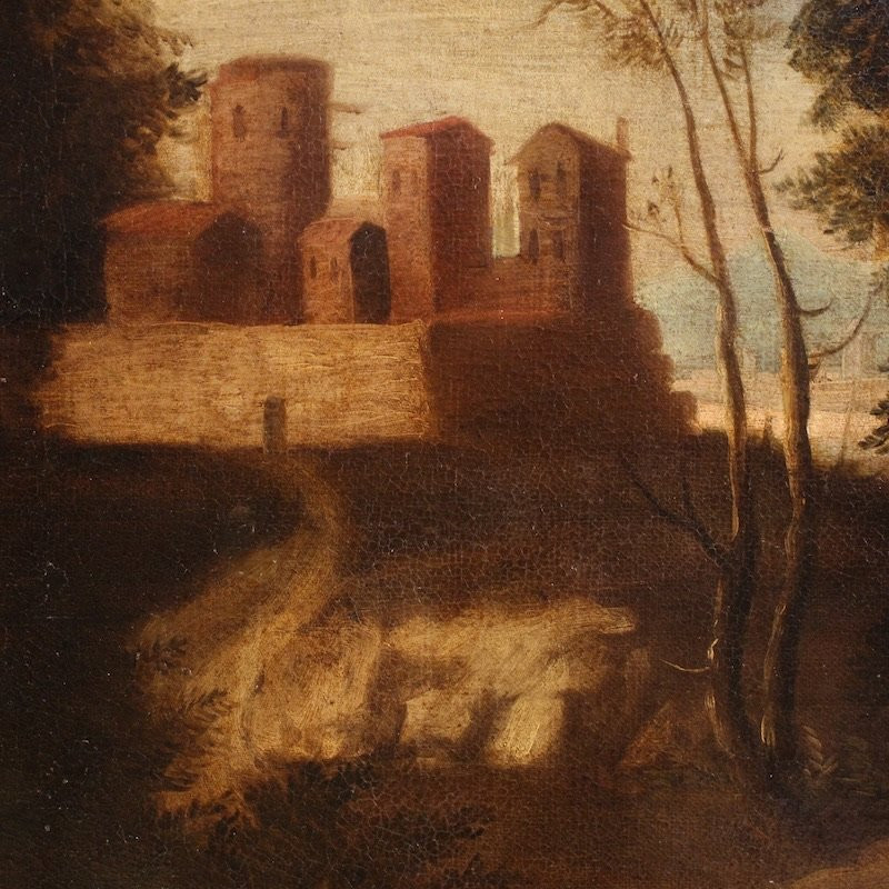 Antico dipinto spagnolo Gesù e la samaritana al pozzo del XVII secolo-photo-2