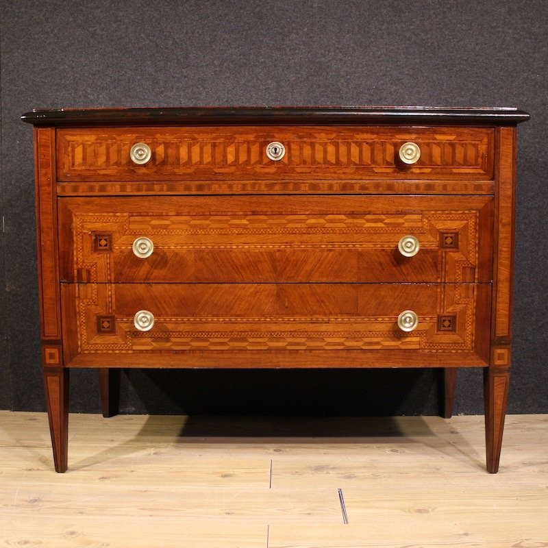 Comò italiano intarsiato in stile Luigi XVI del XX secolo-photo-3