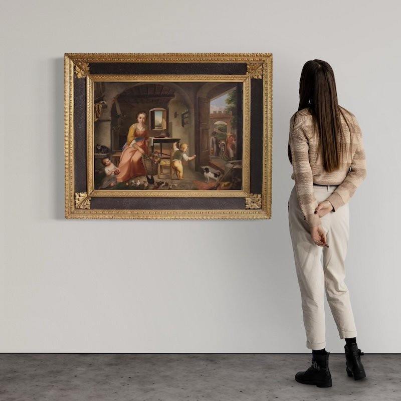 Dipinto italiano scena d'interno del XIX secolo-photo-2