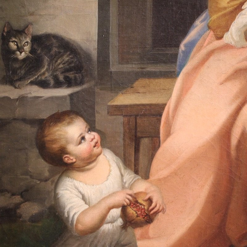 Dipinto italiano scena d'interno del XIX secolo-photo-3