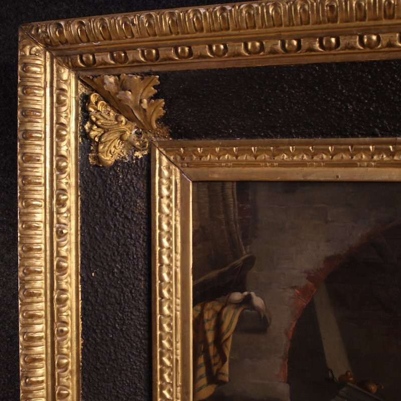 Dipinto italiano scena d'interno del XIX secolo-photo-4