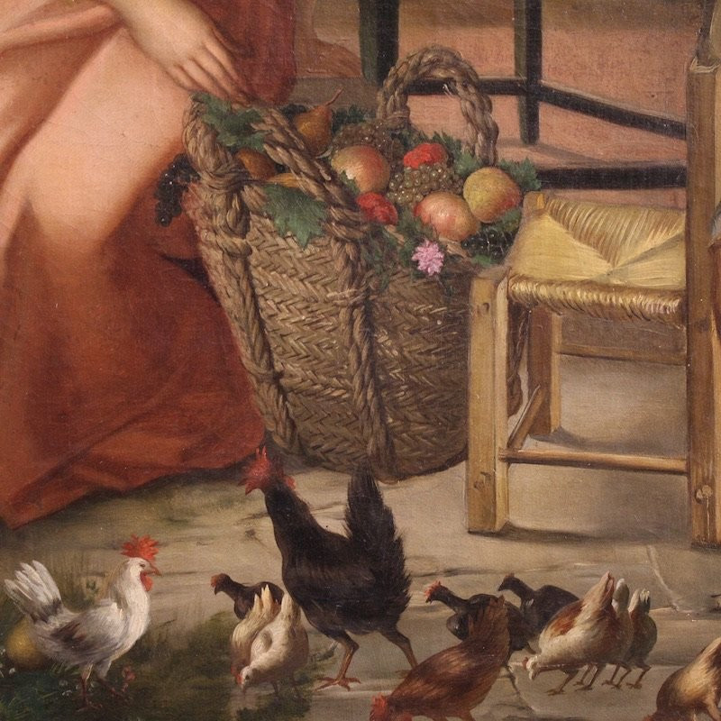 Dipinto italiano scena d'interno del XIX secolo-photo-7