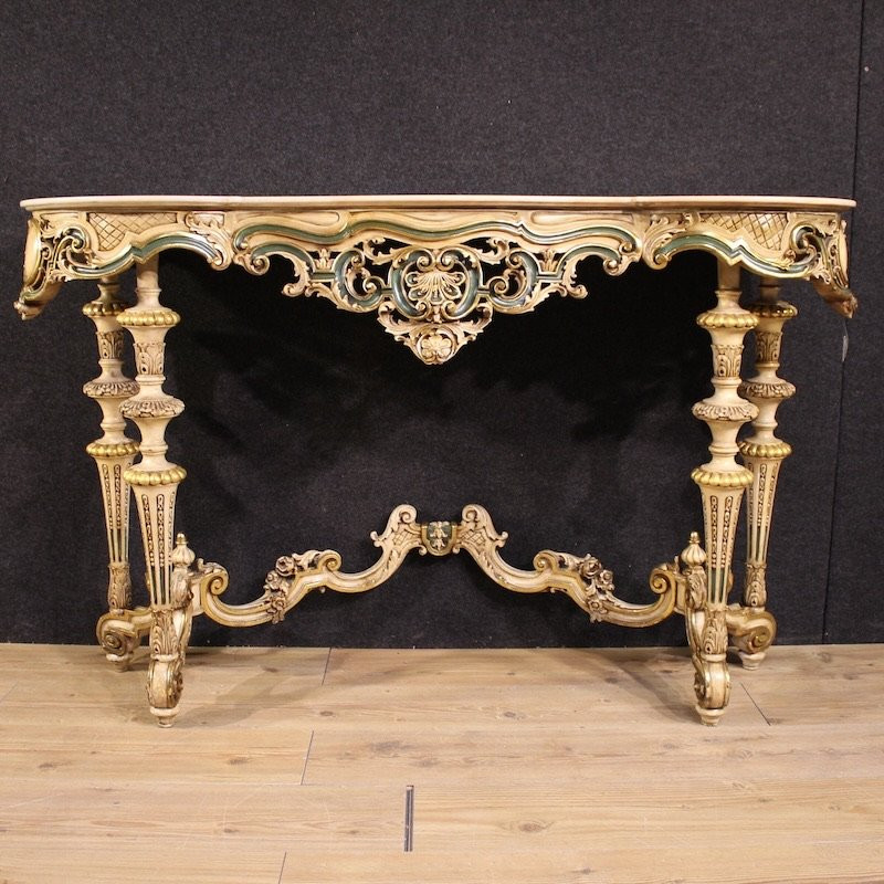 Console italiana laccata e dorata in stile eclettico del XX secolo-photo-2