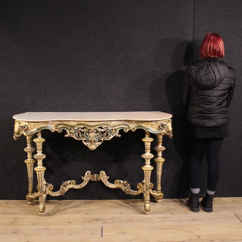 Console italiana laccata e dorata in stile eclettico del XX secolo-photo-3