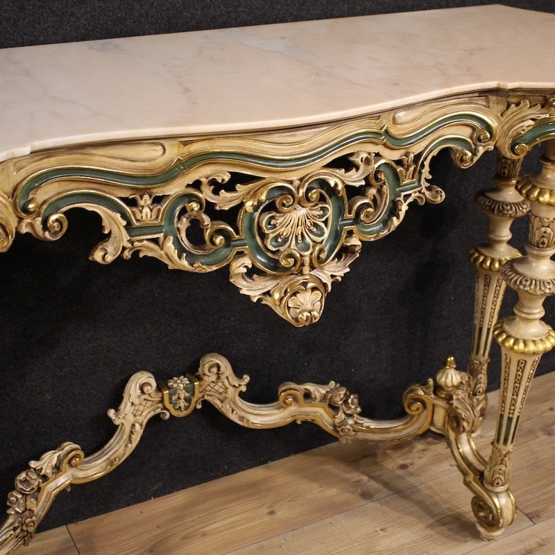 Console italiana laccata e dorata in stile eclettico del XX secolo-photo-4