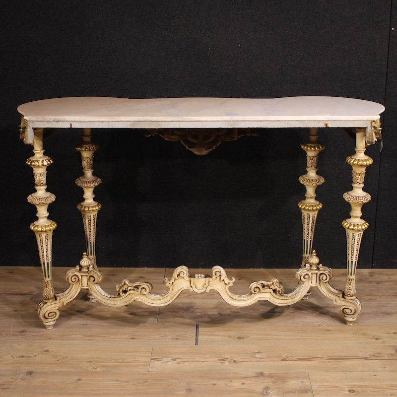 Console italiana laccata e dorata in stile eclettico del XX secolo-photo-4