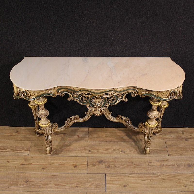 Console italiana laccata e dorata in stile eclettico del XX secolo-photo-5