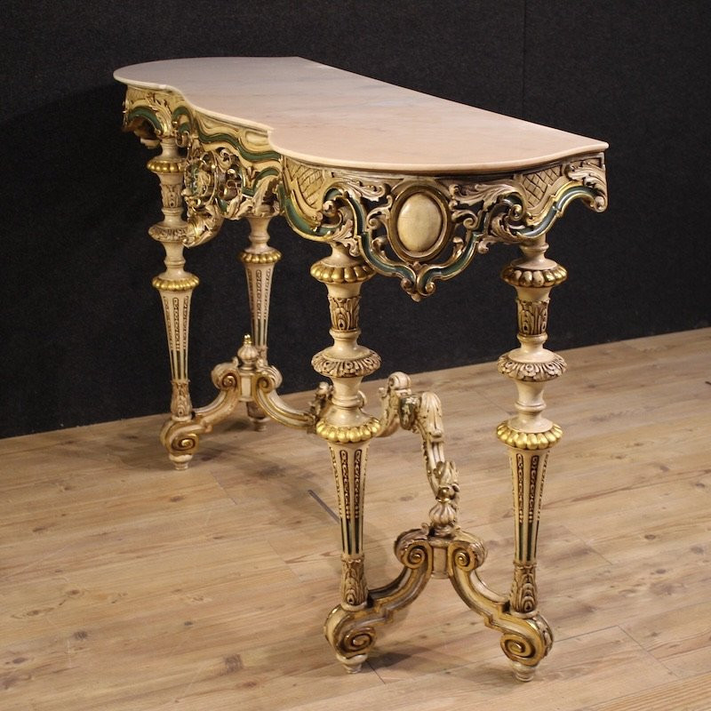 Console italiana laccata e dorata in stile eclettico del XX secolo-photo-6