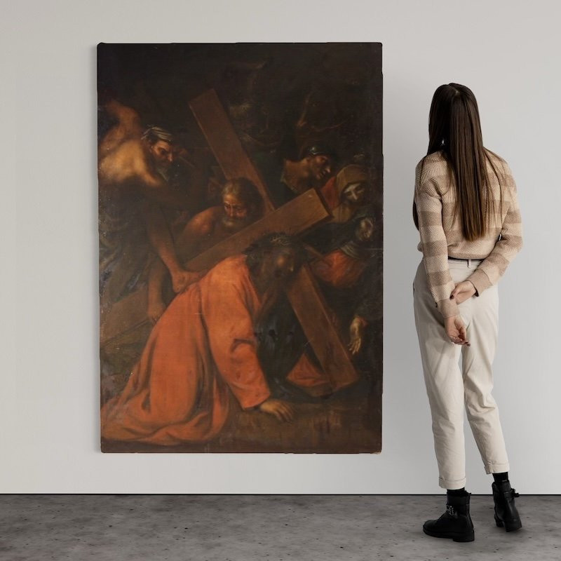 Antico dipinto italiano Via Crucis del XVII secolo-photo-2