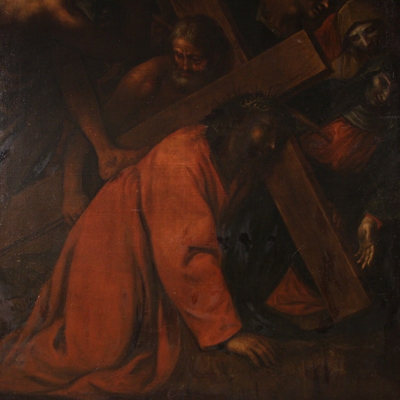 Antico dipinto italiano Via Crucis del XVII secolo-photo-4