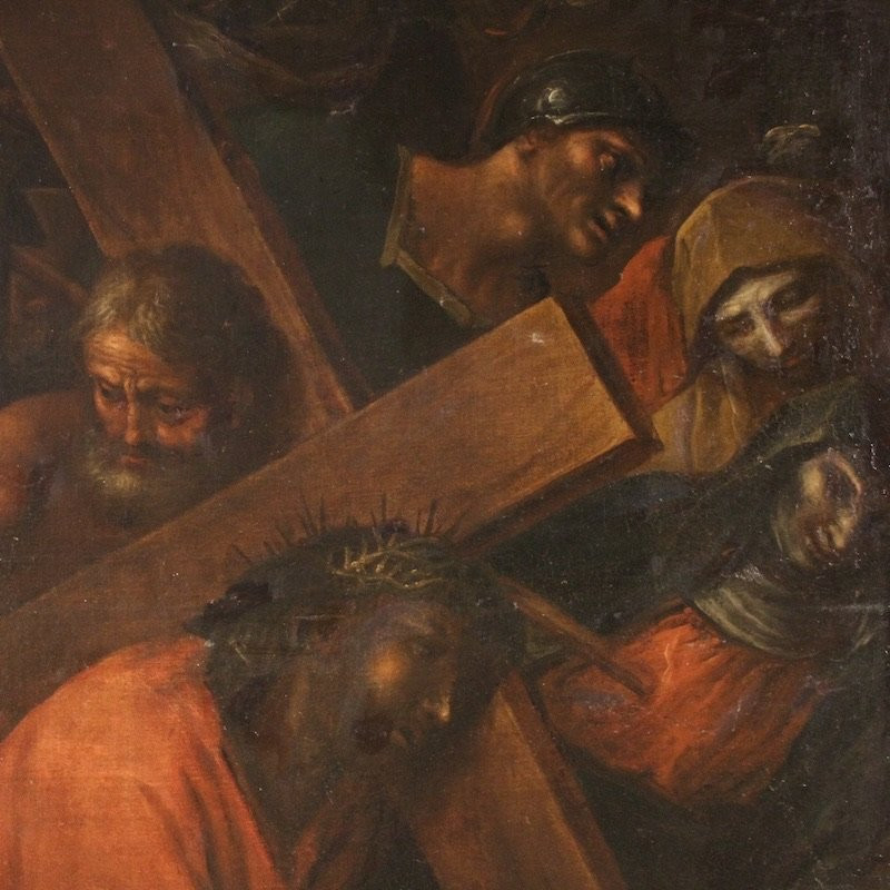 Antico dipinto italiano Via Crucis del XVII secolo-photo-1