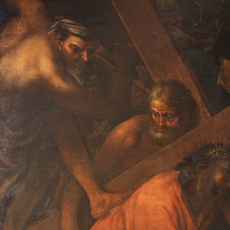 Antico dipinto italiano Via Crucis del XVII secolo-photo-2