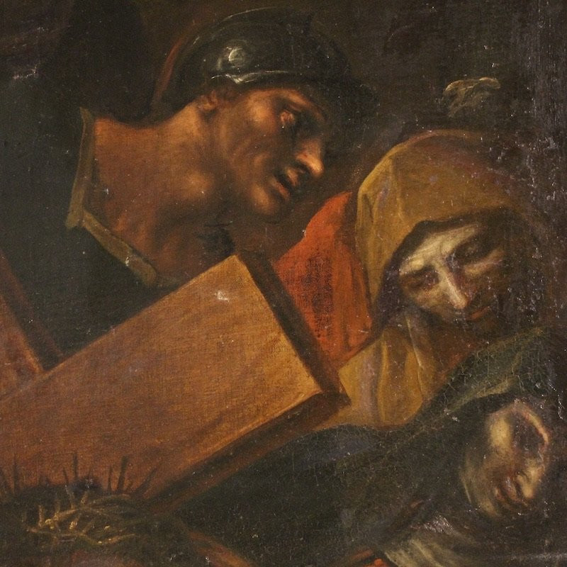 Antico dipinto italiano Via Crucis del XVII secolo-photo-6
