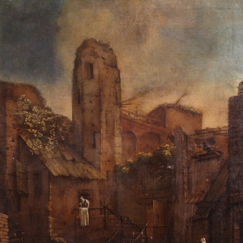Antico dipinto spagnolo paesaggio del XVIII secolo-photo-4