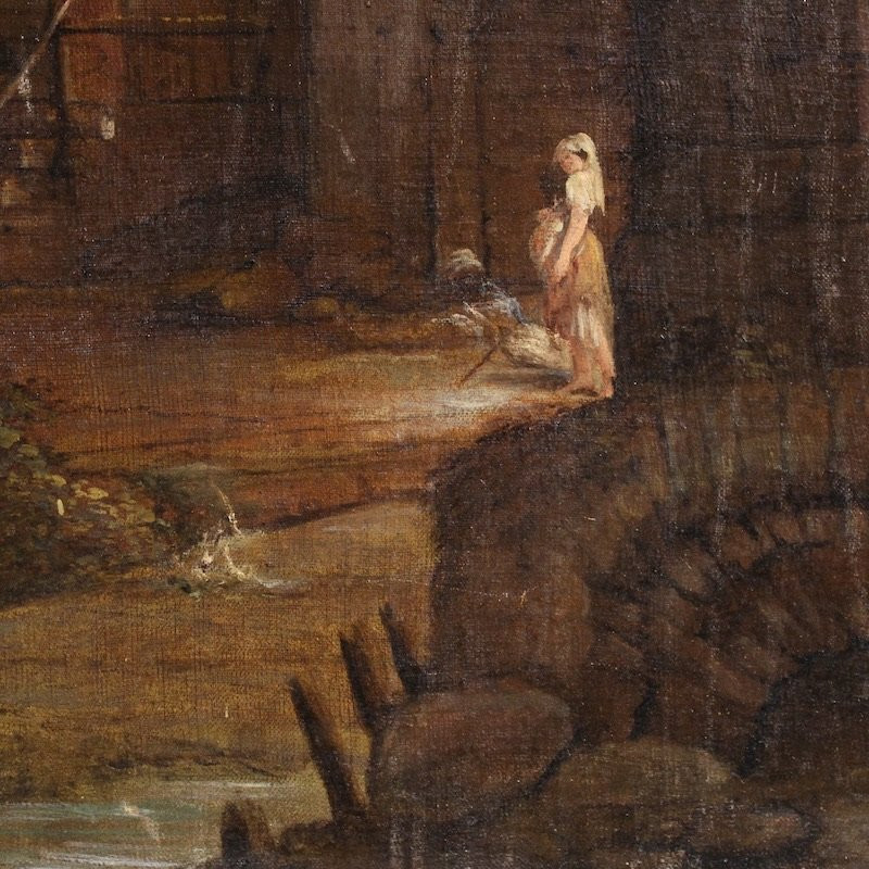 Antico dipinto spagnolo paesaggio del XVIII secolo-photo-1