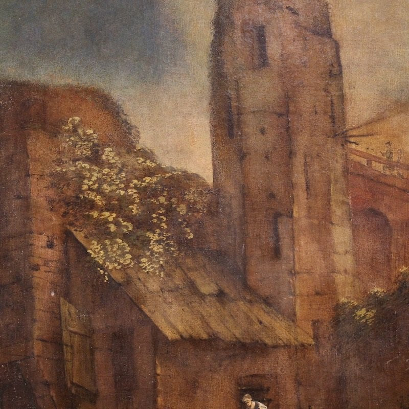 Antico dipinto spagnolo paesaggio del XVIII secolo-photo-7