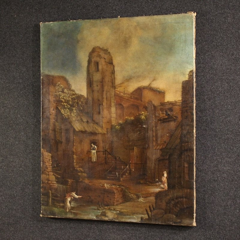 Antico dipinto spagnolo paesaggio del XVIII secolo-photo-8
