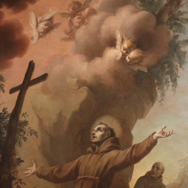 Grande quadro italiano del XVIII secolo, estasi di San Francesco d’Assisi-photo-3