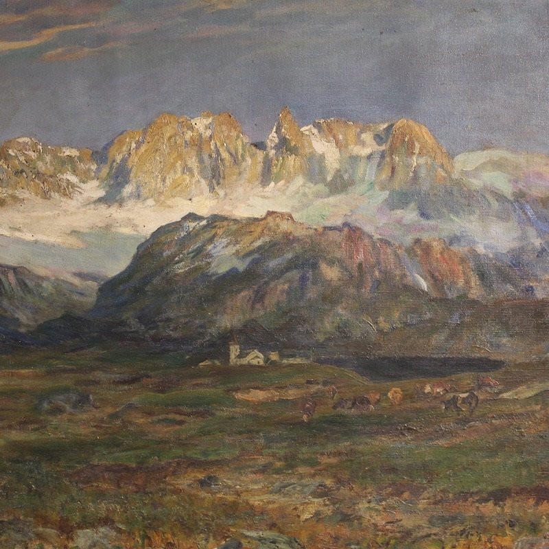 Antico dipinto italiano firmato paesaggio di montagna del XIX secolo-photo-2