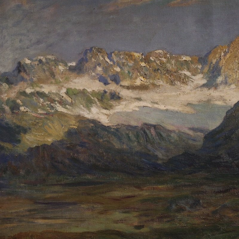 Antico dipinto italiano firmato paesaggio di montagna del XIX secolo-photo-1