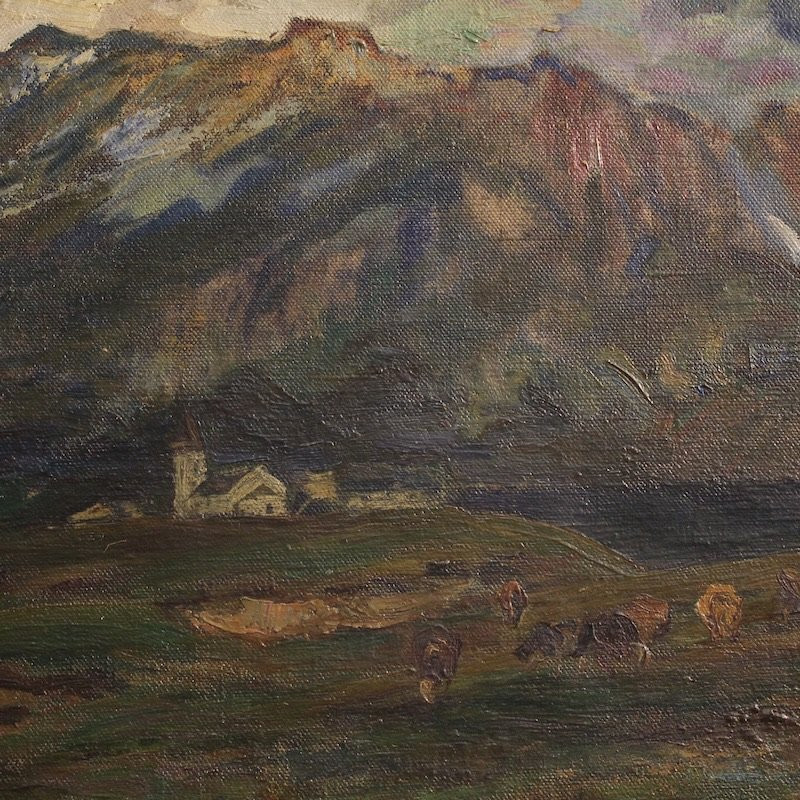 Antico dipinto italiano firmato paesaggio di montagna del XIX secolo-photo-2