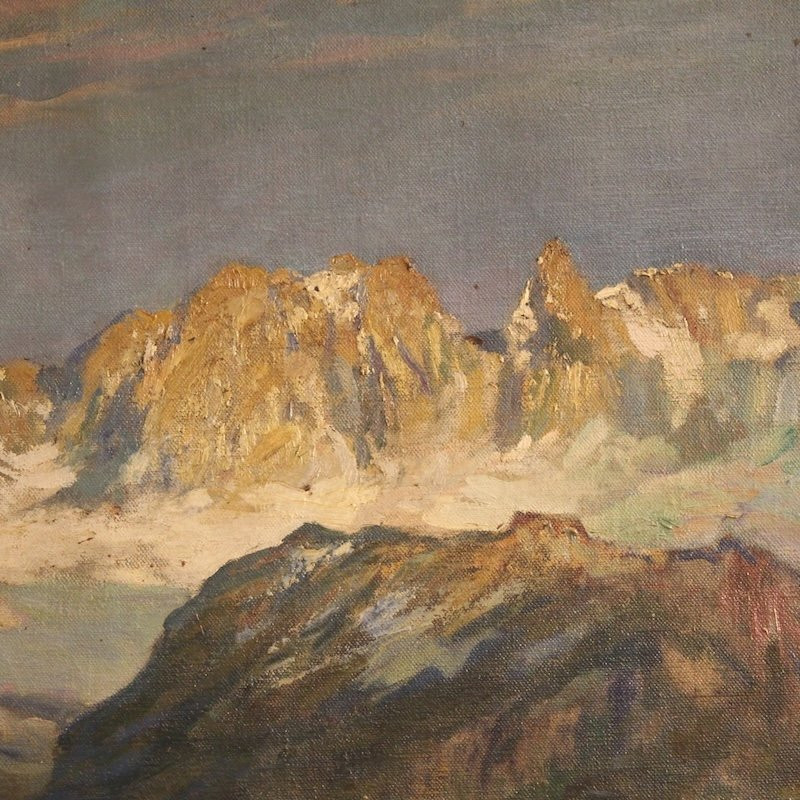 Antico dipinto italiano firmato paesaggio di montagna del XIX secolo-photo-6