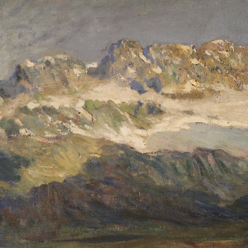 Antico dipinto italiano firmato paesaggio di montagna del XIX secolo-photo-7