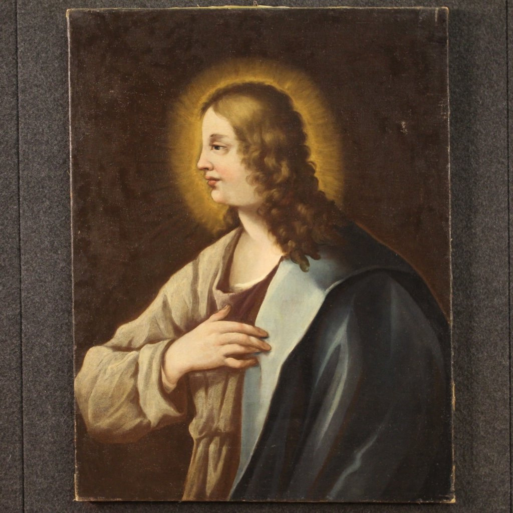 Antico dipinto italiano Santo del XVIII secolo-photo-2
