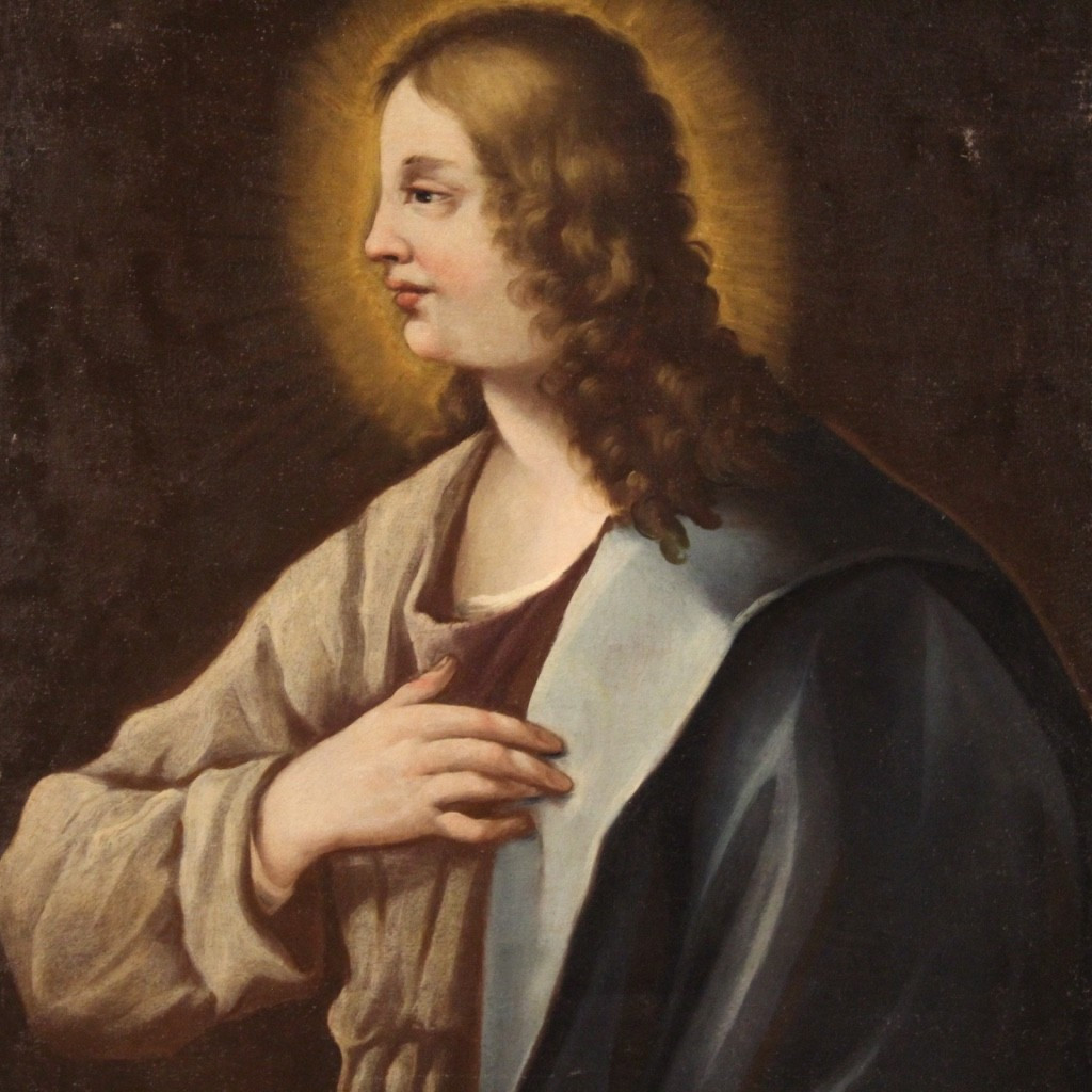 Antico dipinto italiano Santo del XVIII secolo