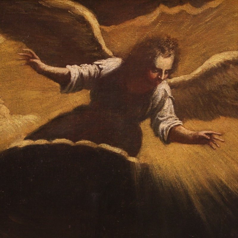 Antico dipinto di scuola bassanesca del XVII secolo, l'annuncio ai pastori-photo-1