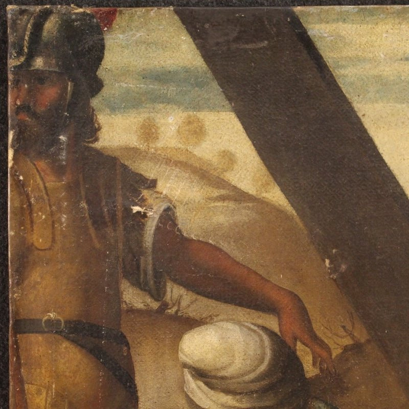 Antico dipinto italiano Via Crucis Salita al Calvario del XVII secolo-photo-4