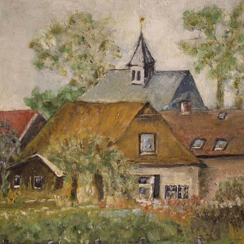 Dipinto olandese veduta di case in stile impressionista-photo-2