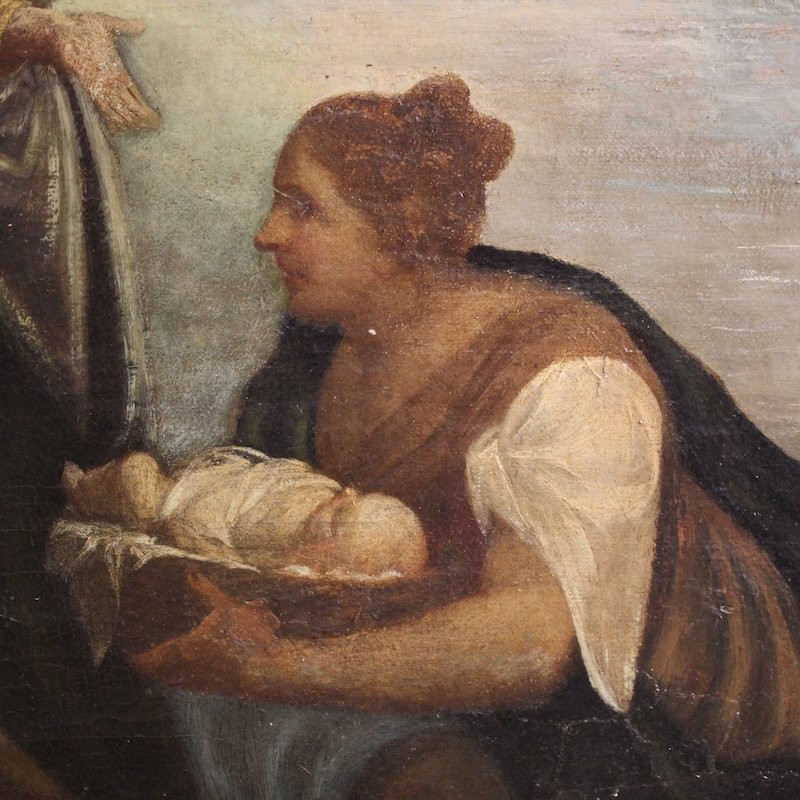 Antico dipinto italiano Mosè salvato dalle acque del XVIII secolo-photo-1