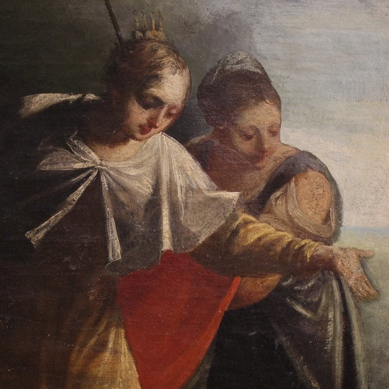 Antico dipinto italiano Mosè salvato dalle acque del XVIII secolo-photo-4