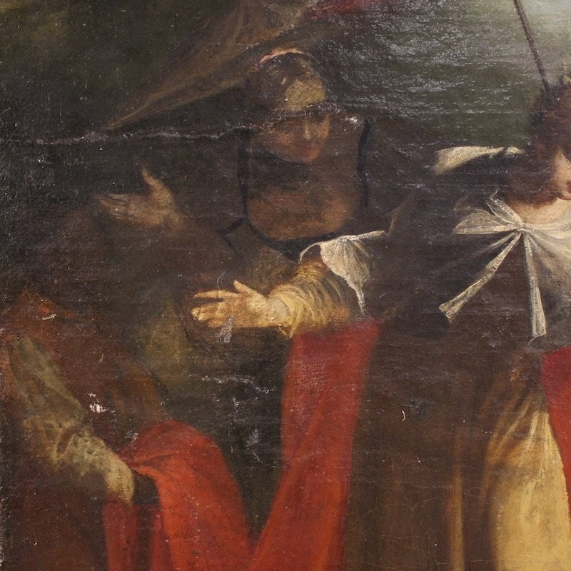 Antico dipinto italiano Mosè salvato dalle acque del XVIII secolo-photo-5