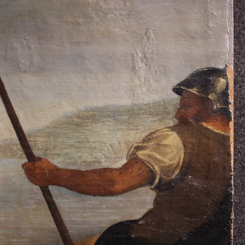 Antico dipinto italiano Mosè salvato dalle acque del XVIII secolo-photo-7