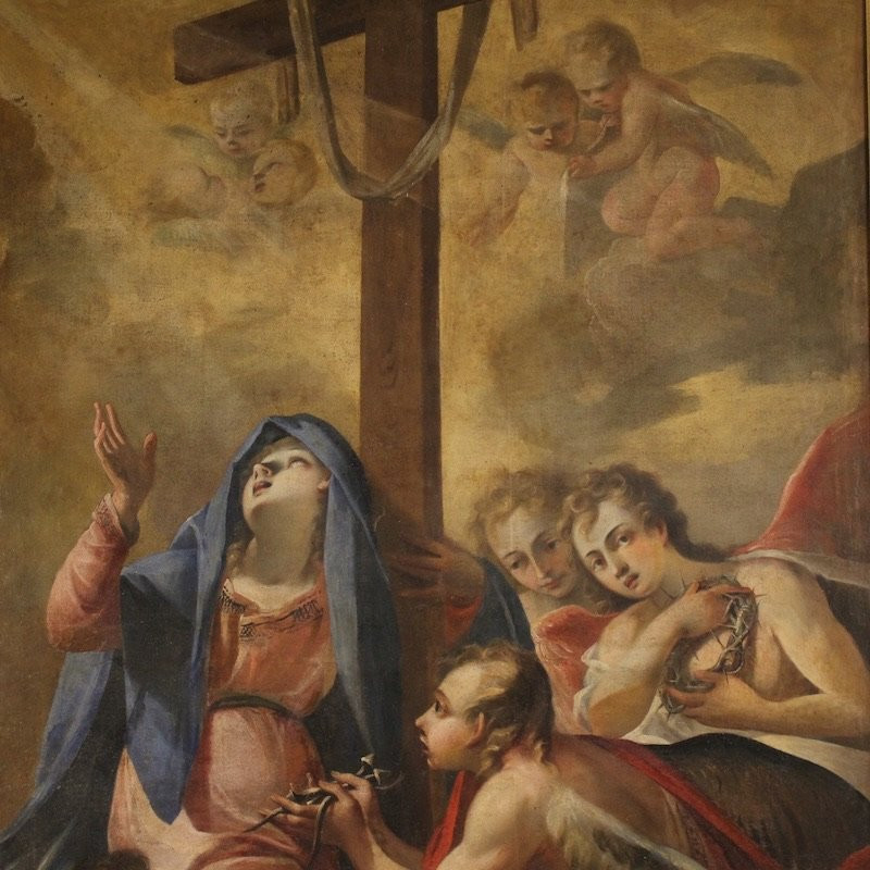 Grande quadro italiano del XVII secolo, Madonna addolorata con angeli-photo-4