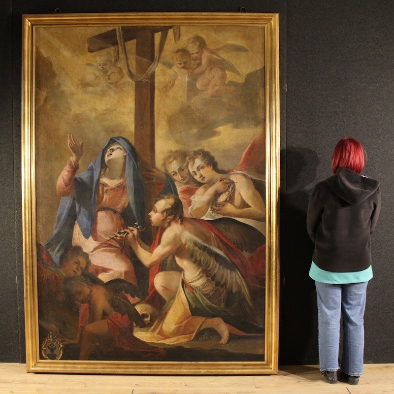 Grande quadro italiano del XVII secolo, Madonna addolorata con angeli-photo-2