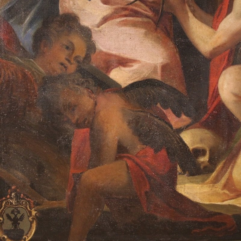 Grande quadro italiano del XVII secolo, Madonna addolorata con angeli-photo-4