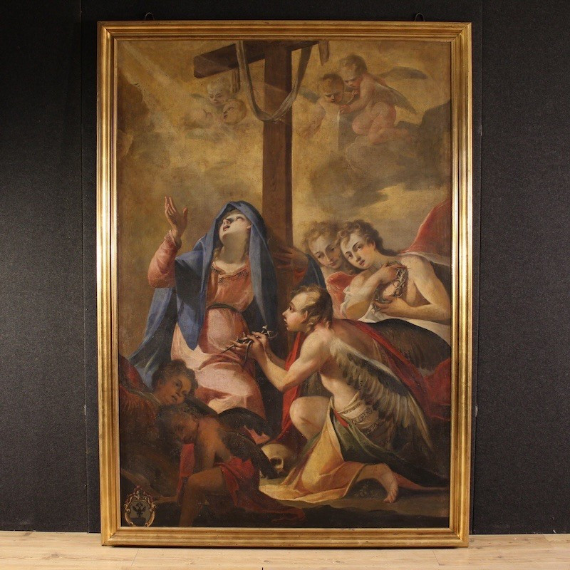 Grande quadro italiano del XVII secolo, Madonna addolorata con angeli