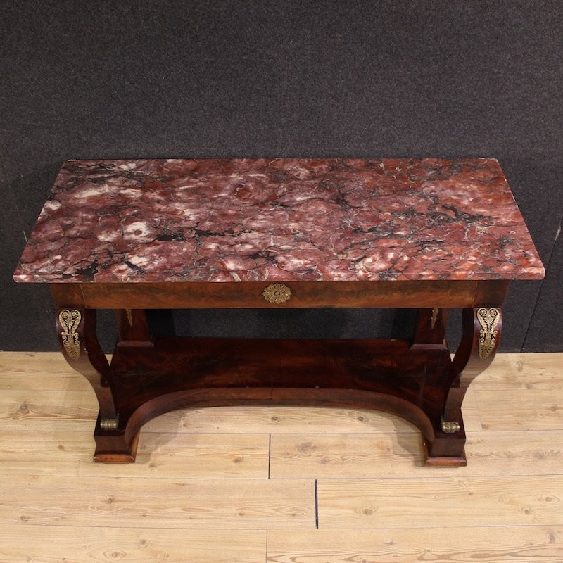 Console italiana stile Impero con piano in marmo del XIX secolo-photo-3