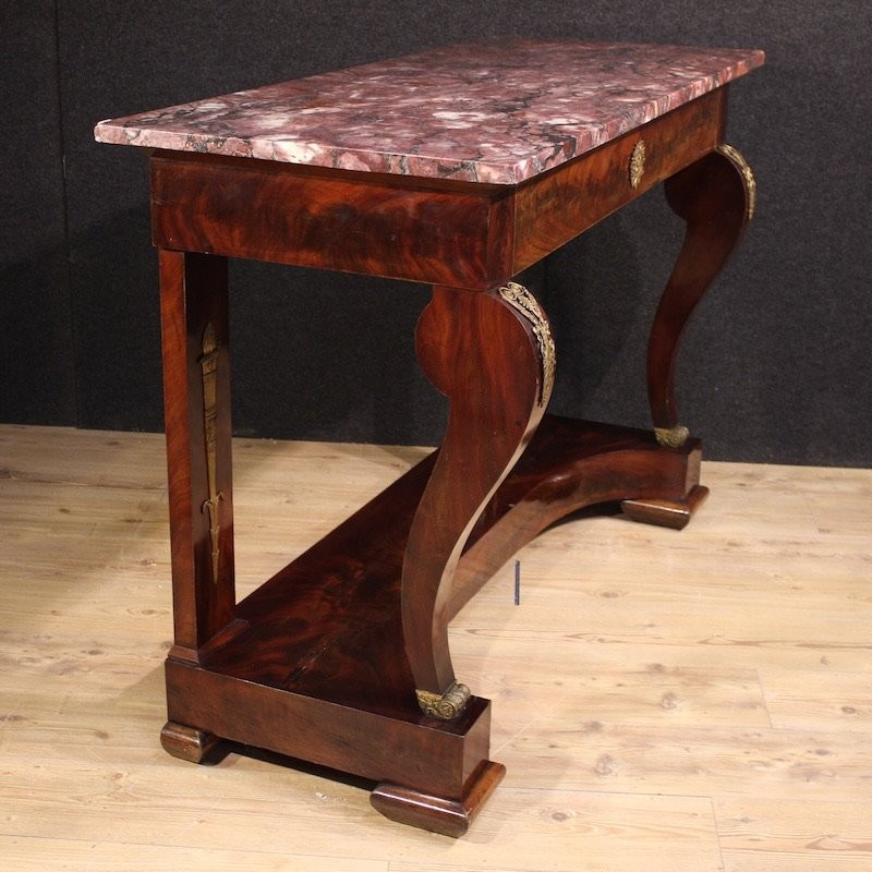 Console italiana stile Impero con piano in marmo del XIX secolo-photo-4