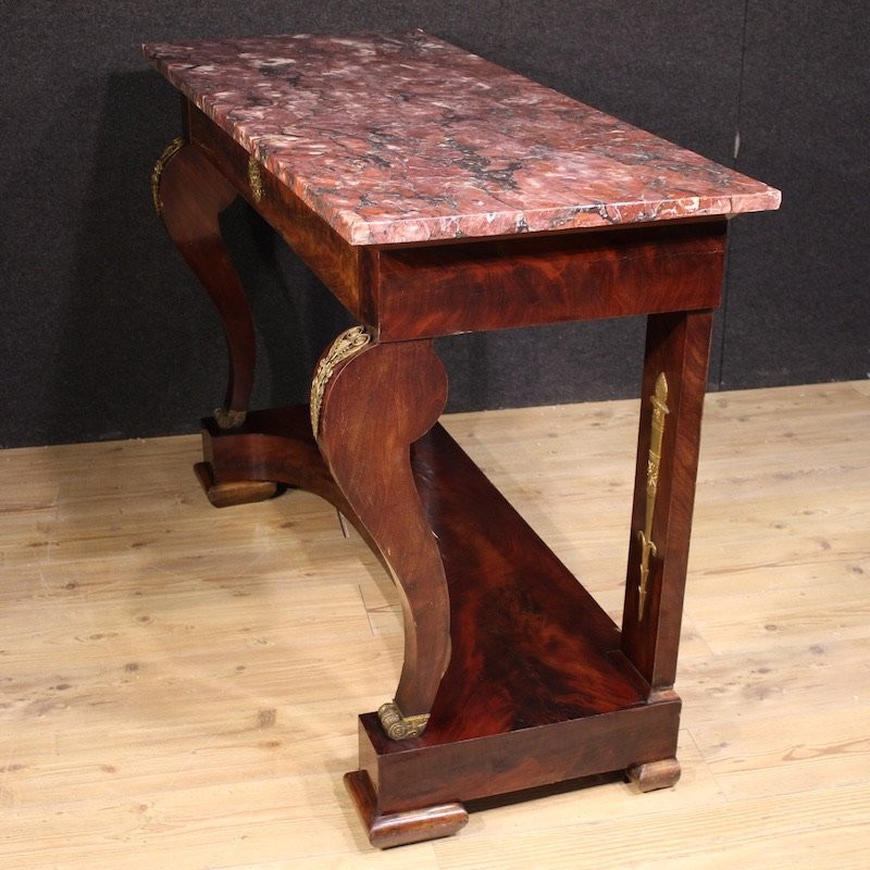Console italiana stile Impero con piano in marmo del XIX secolo-photo-2