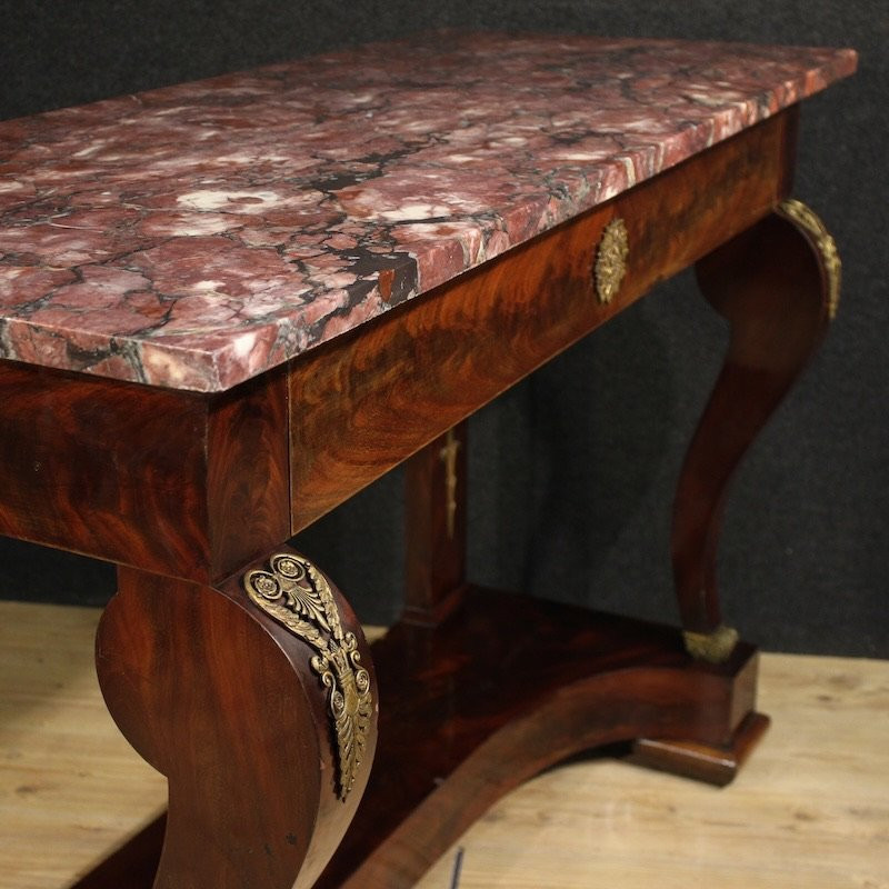 Console italiana stile Impero con piano in marmo del XIX secolo-photo-3