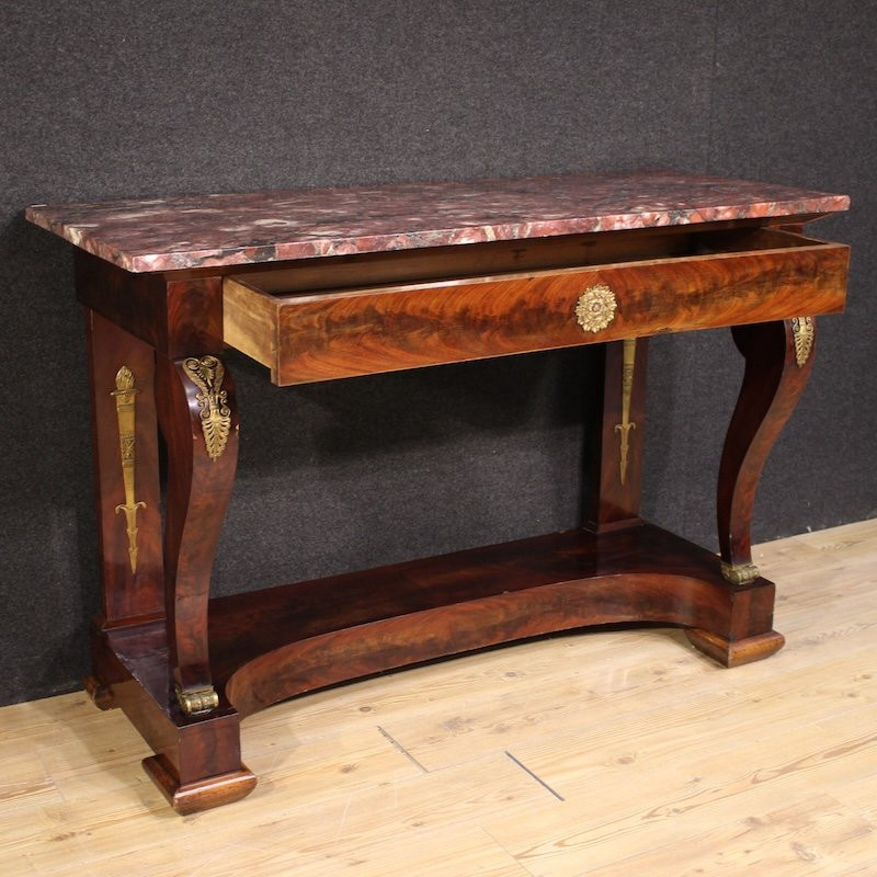 Console italiana stile Impero con piano in marmo del XIX secolo-photo-5