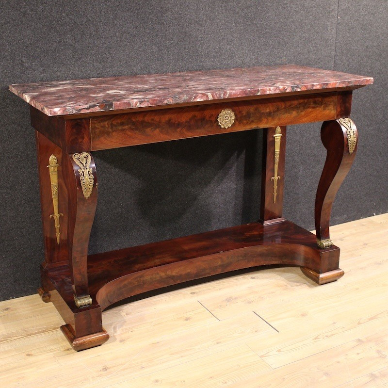 Console italiana stile Impero con piano in marmo del XIX secolo