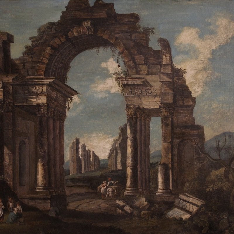 Dipinto italiano capriccio architettonico del XX secolo-photo-4
