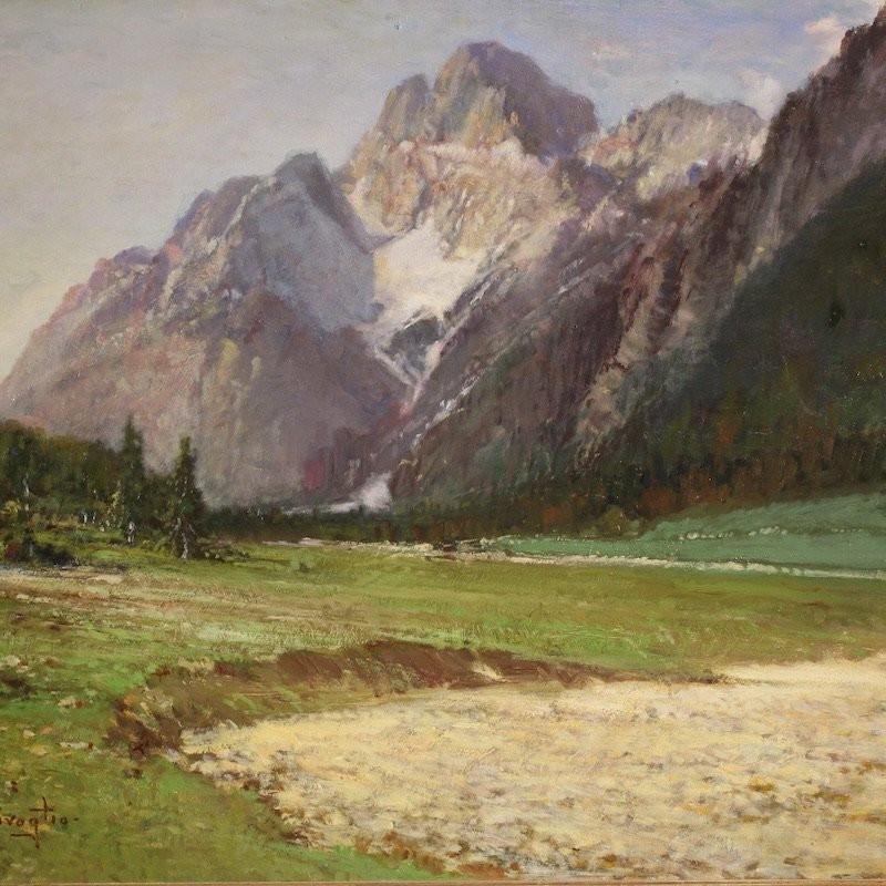 Dipinto italiano veduta di montagna Croda Rossa D’Ampezzo firmato Bentivoglio-photo-3