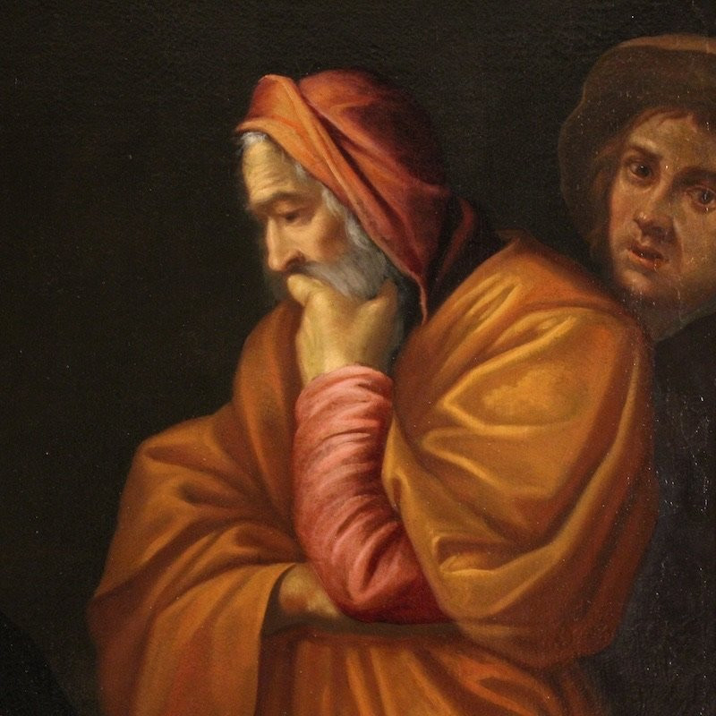Grande dipinto italiano del XVII secolo, il banchetto di Erode con Salomè e la testa del Battis-photo-5