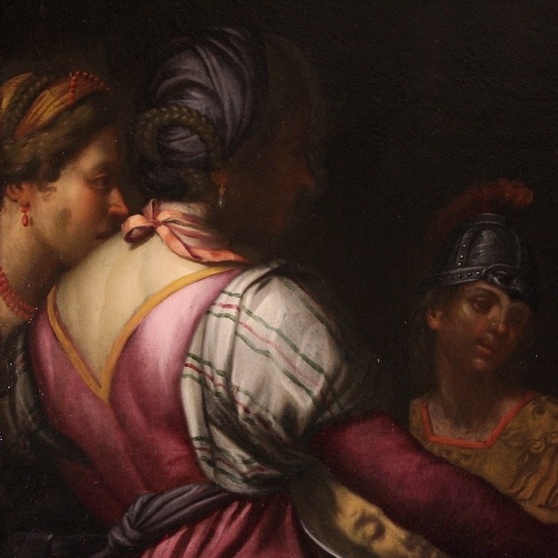 Grande dipinto italiano del XVII secolo, il banchetto di Erode con Salomè e la testa del Battis-photo-6